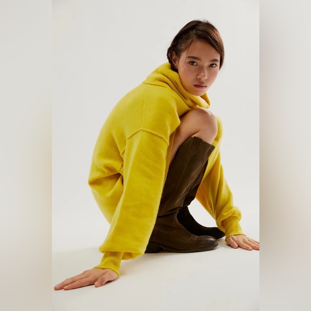 Free People Yellow Cowl Neck Sweater